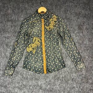 Destined to Roar Blue Bell Button Down Embellished Long Sleeve Shirt Size S